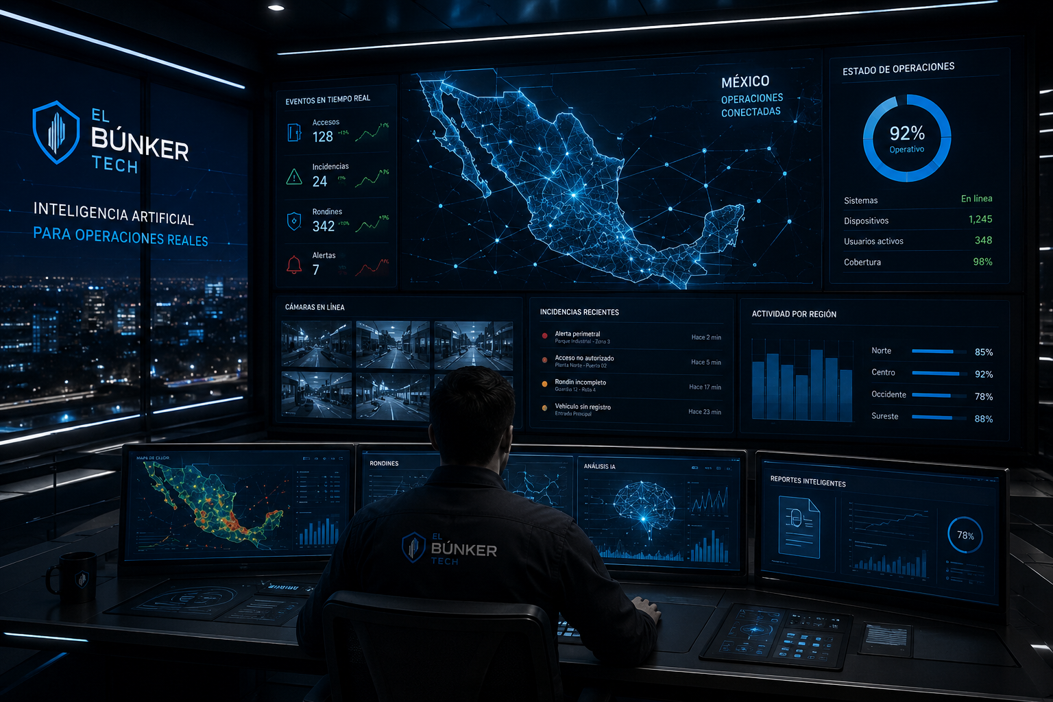 Centro de mando inteligente con visualización operativa y monitoreo en tiempo real